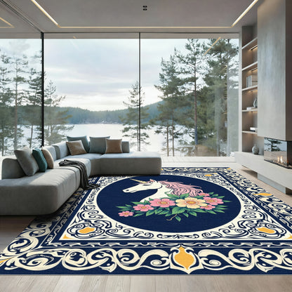 Elegant Unicorn Floral Meadow Frame Rug