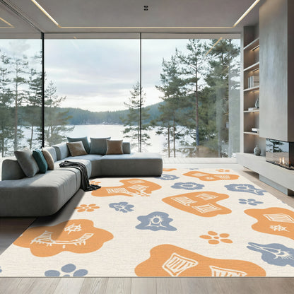 Amber Blue Mid Century Abstract Shapes Rug