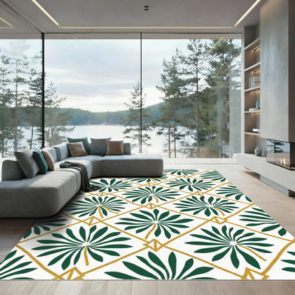 Emerald Palm Leaf Diamond Lattice Rug