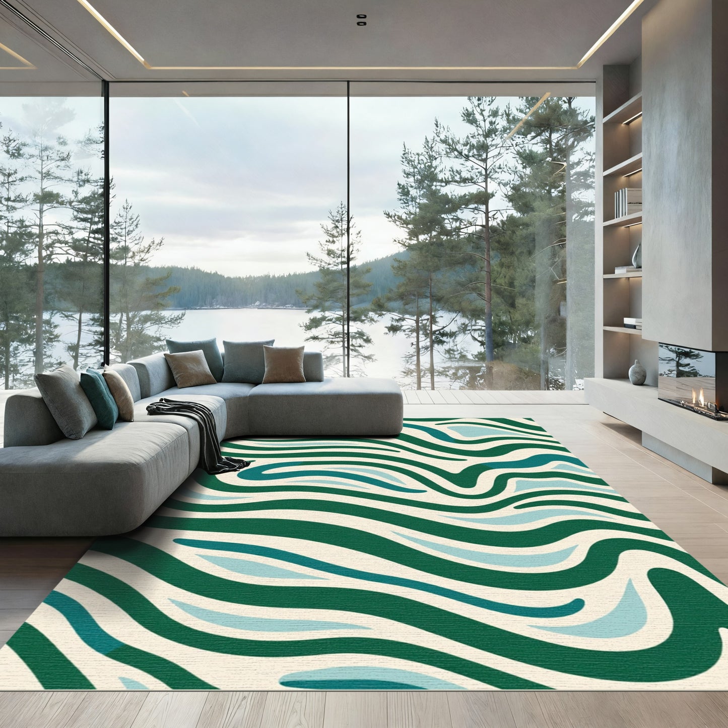 Teal Emerald Wavy Stripe Fluidity Rug