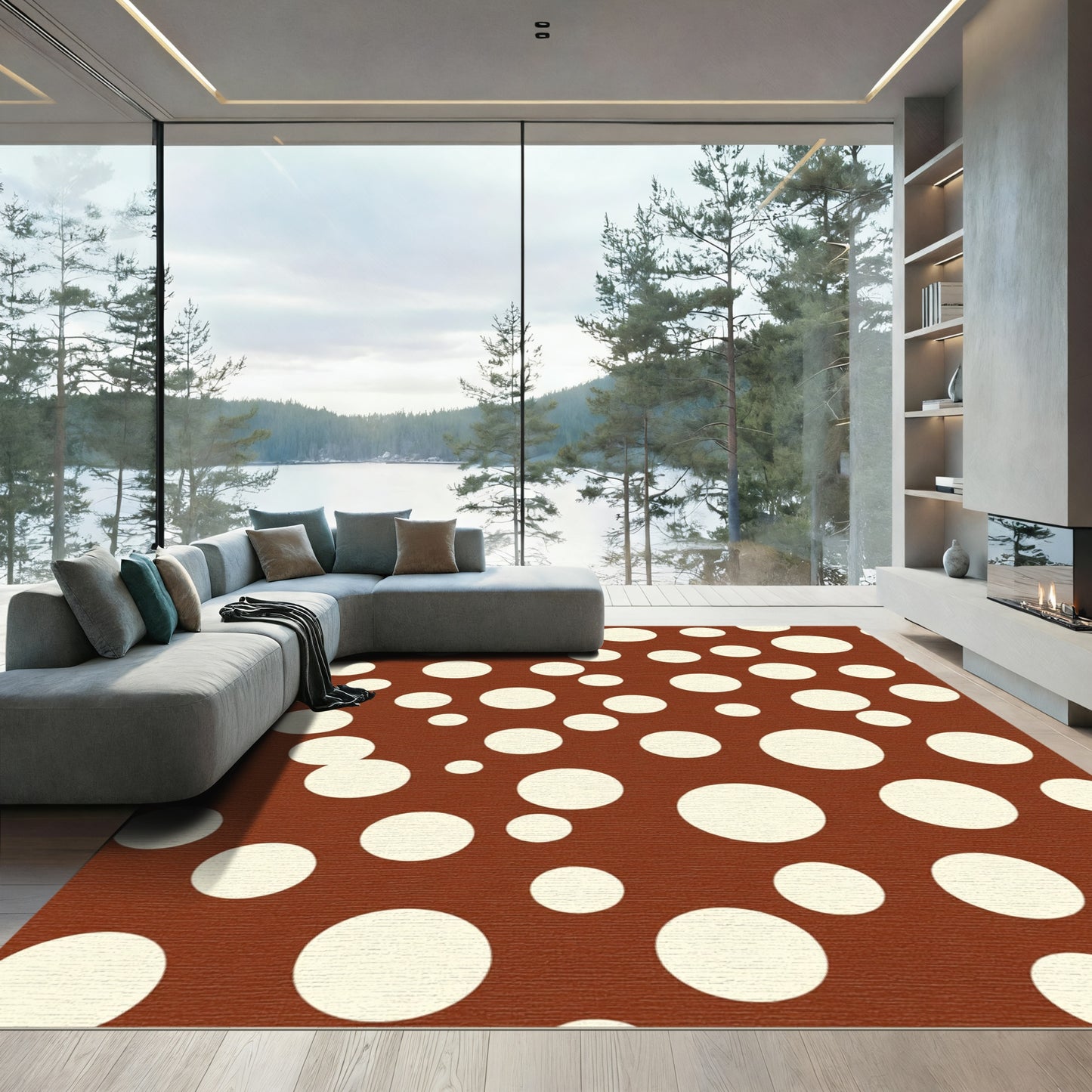 Brown Cream Random Polka Dot Rug