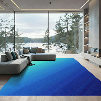 Ocean Blue Gradient Diagonal Stripes Rug