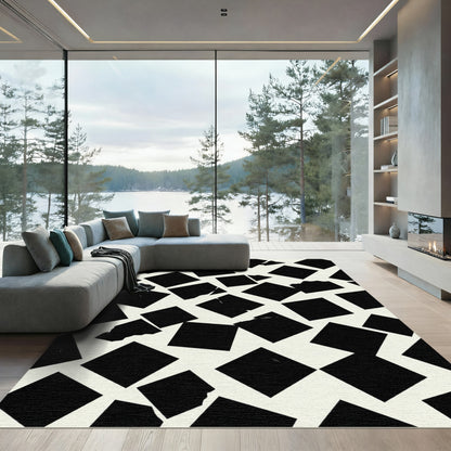 Modern Black Distorted Square Ground Rug