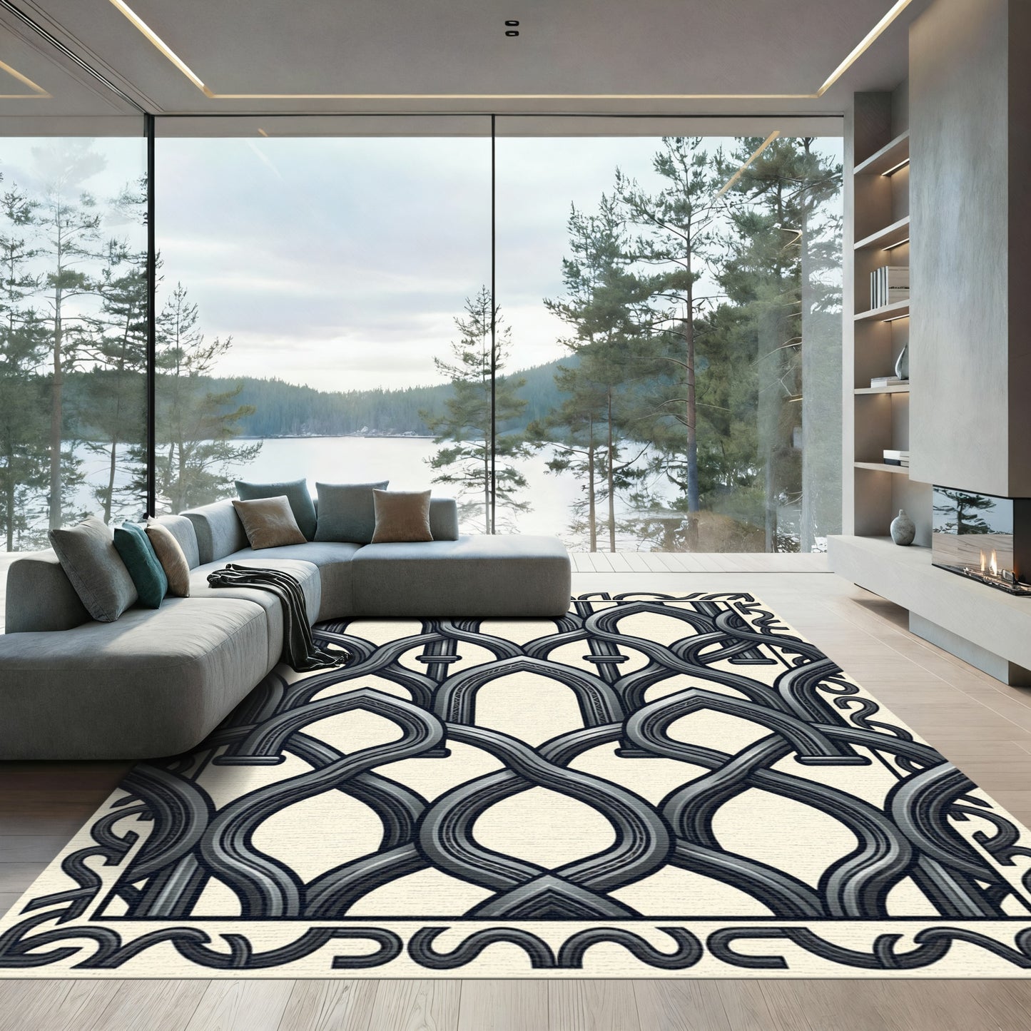 Intricate Interlocking Arches Gray Rug