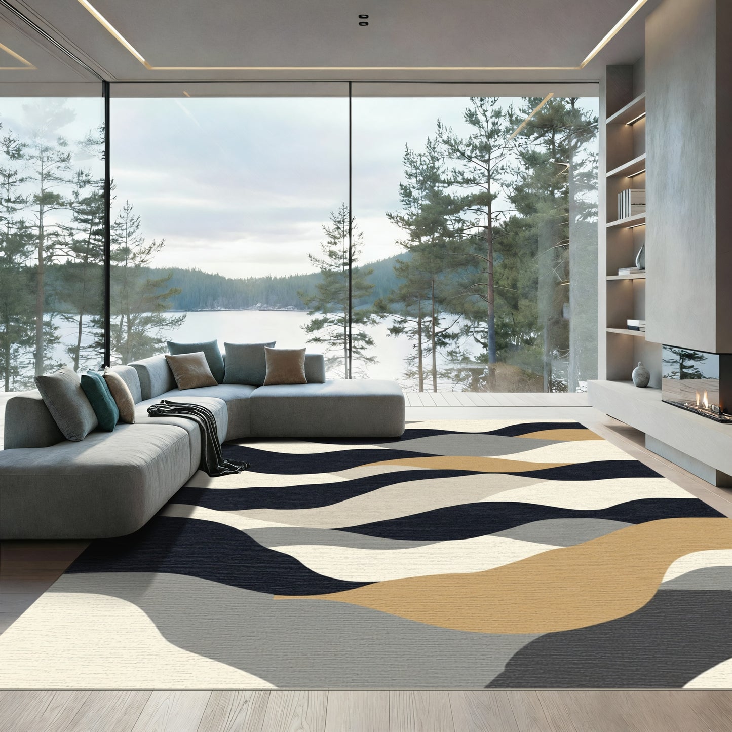 Earthy Abstract Wavy Landscape Rug