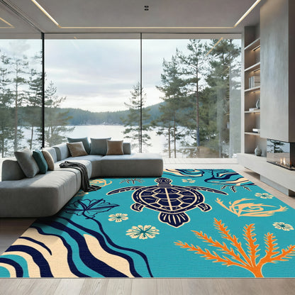 Oceanic Turtle Coral Floral Swirls Rug