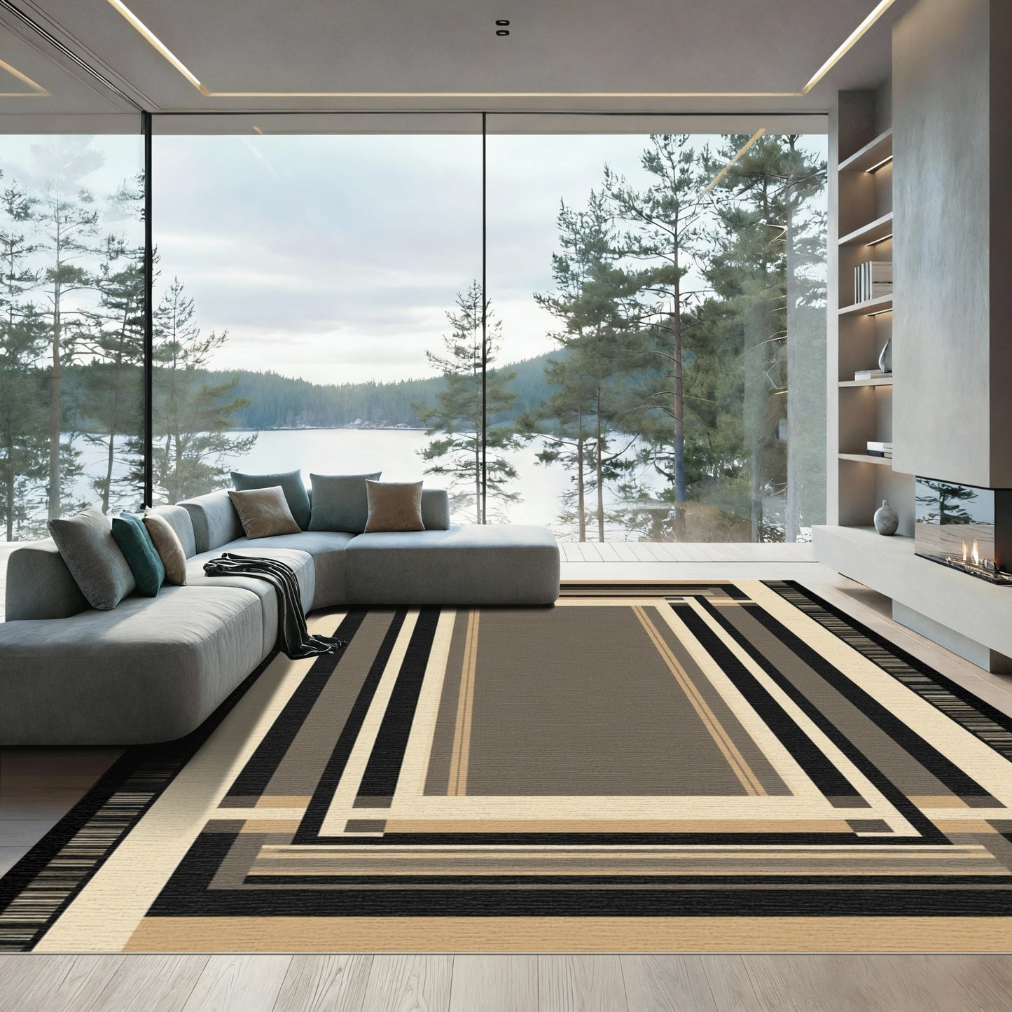 Earthy Earthy Geometric Rectangular Border Rug