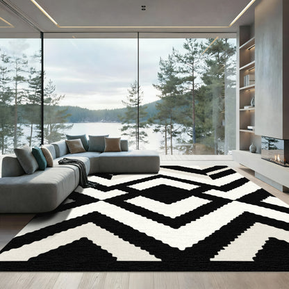 Black Cream Zigzag Diamond Rug