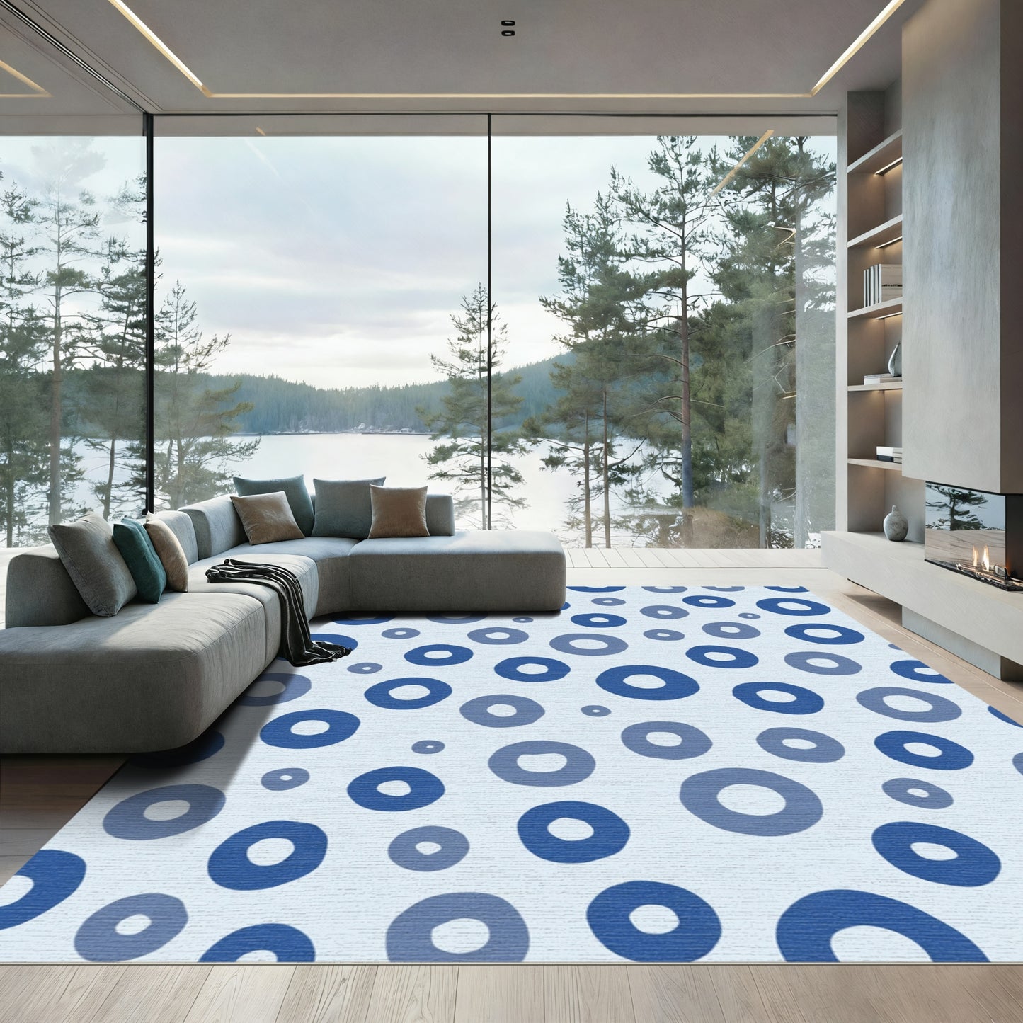 Blue Scattered Circles Rug