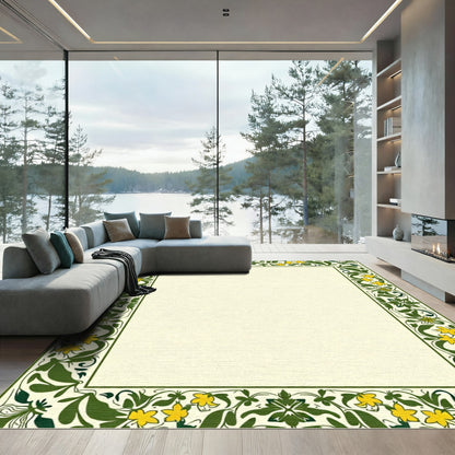 Verdant Yellow Floral Border Rug