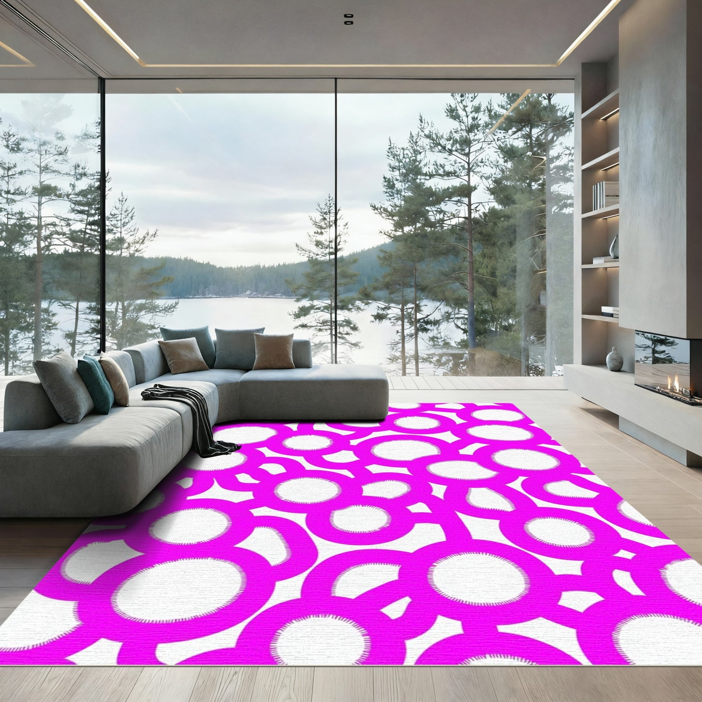 Vibrant Pink Bubble Cluster Rug