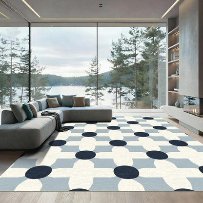 Navy Blue Mid Century Floral Grid Rug