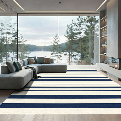 Classic Navy Cream Horizontal Stripe Rug