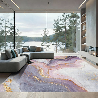 Purple Gold Veined Marble Rug