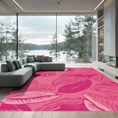 Fuchsia Tropical Leaf Swirl Rug