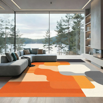 Modern Orange Geometric Blocks Rug