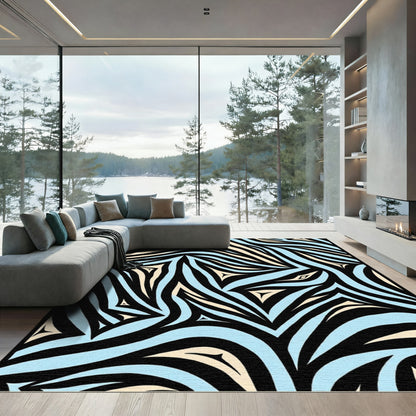 Bold Black Blue Cream Swirl Rug