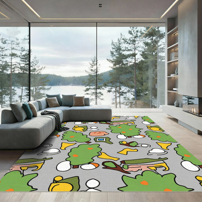 Green Tree Shapes With Orange Accents Rug