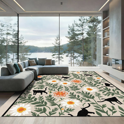 Whimsical Black Cats Floral Garden Rug