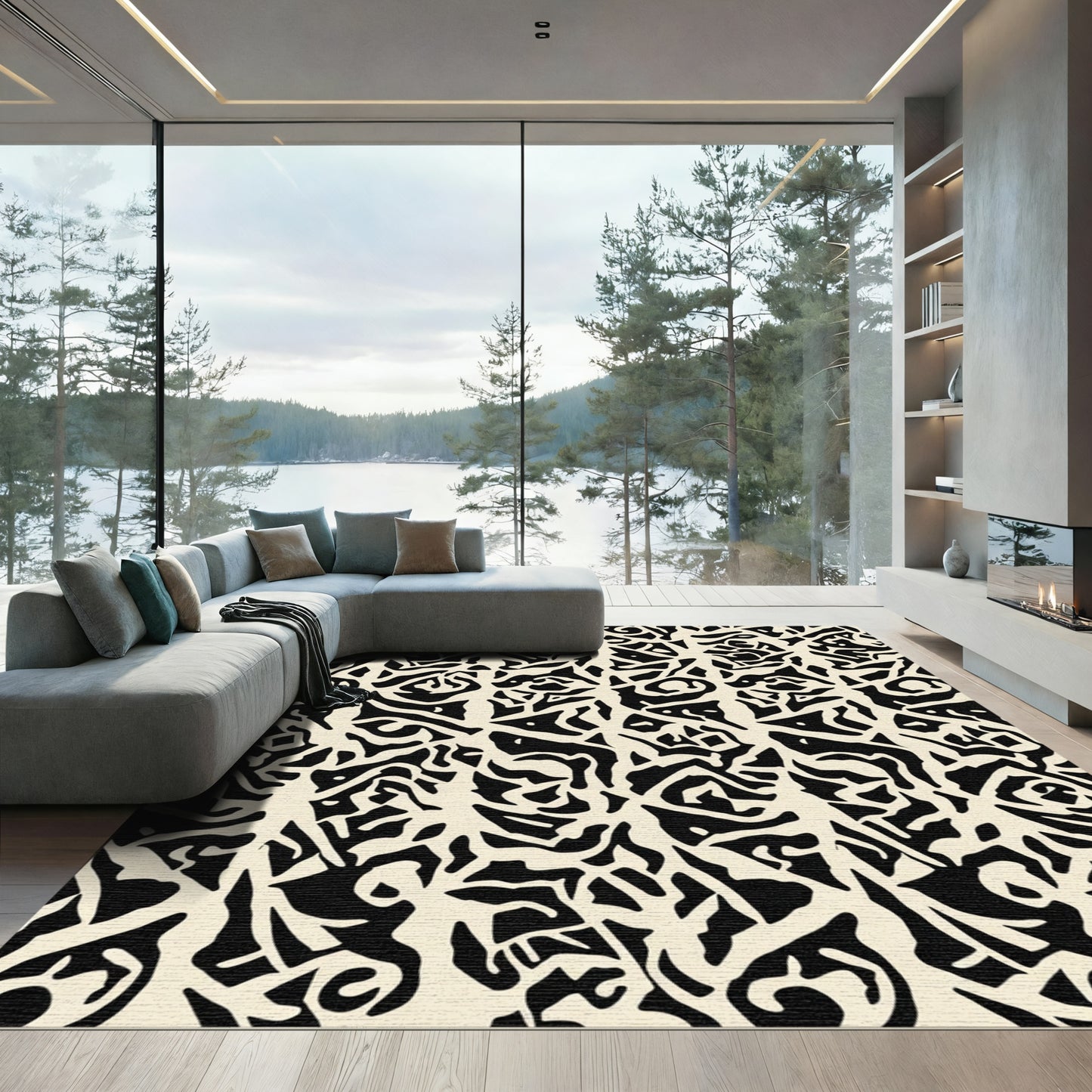 Monochromatic Abstract Organic Flow Rug