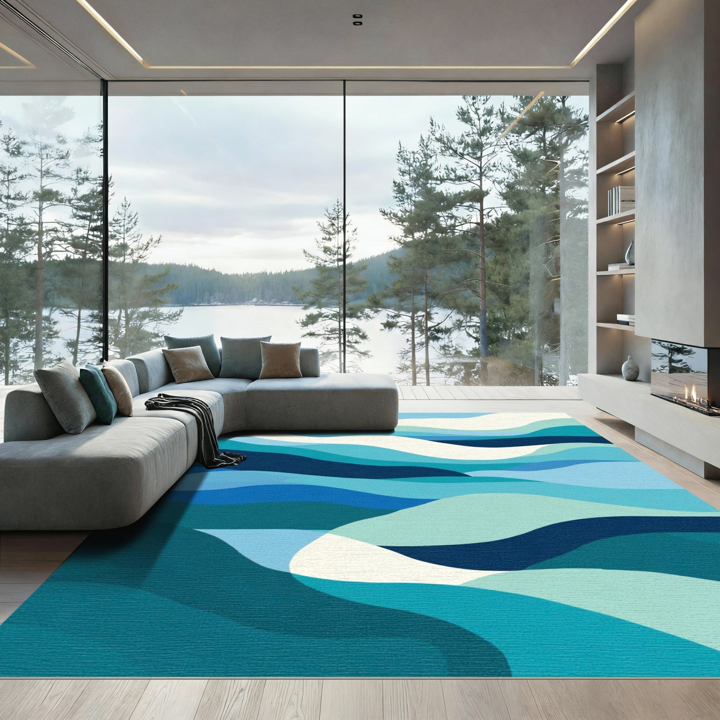 Oceanic Wave Abstract Swirl Rug