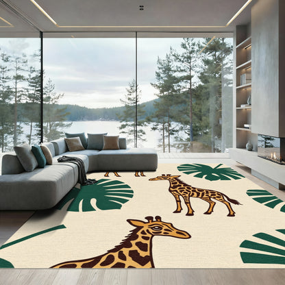 Safari Giraffe Monstera Leaf Print Rug