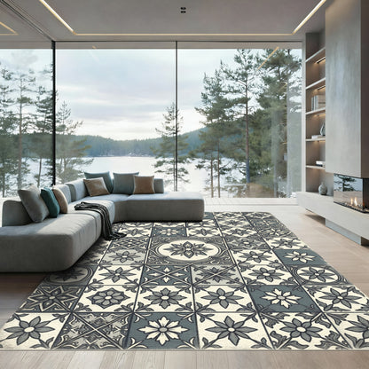 Vintage Gray Floral Medallion Tiles Rug