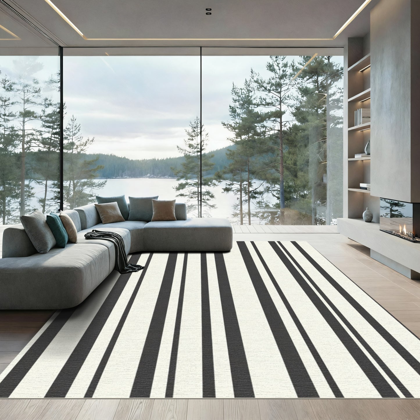 Bold Charcoal Stripe Vertical Lines Rug