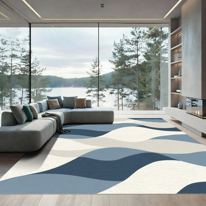 Deep Blue Serene Landscape Waves Rug