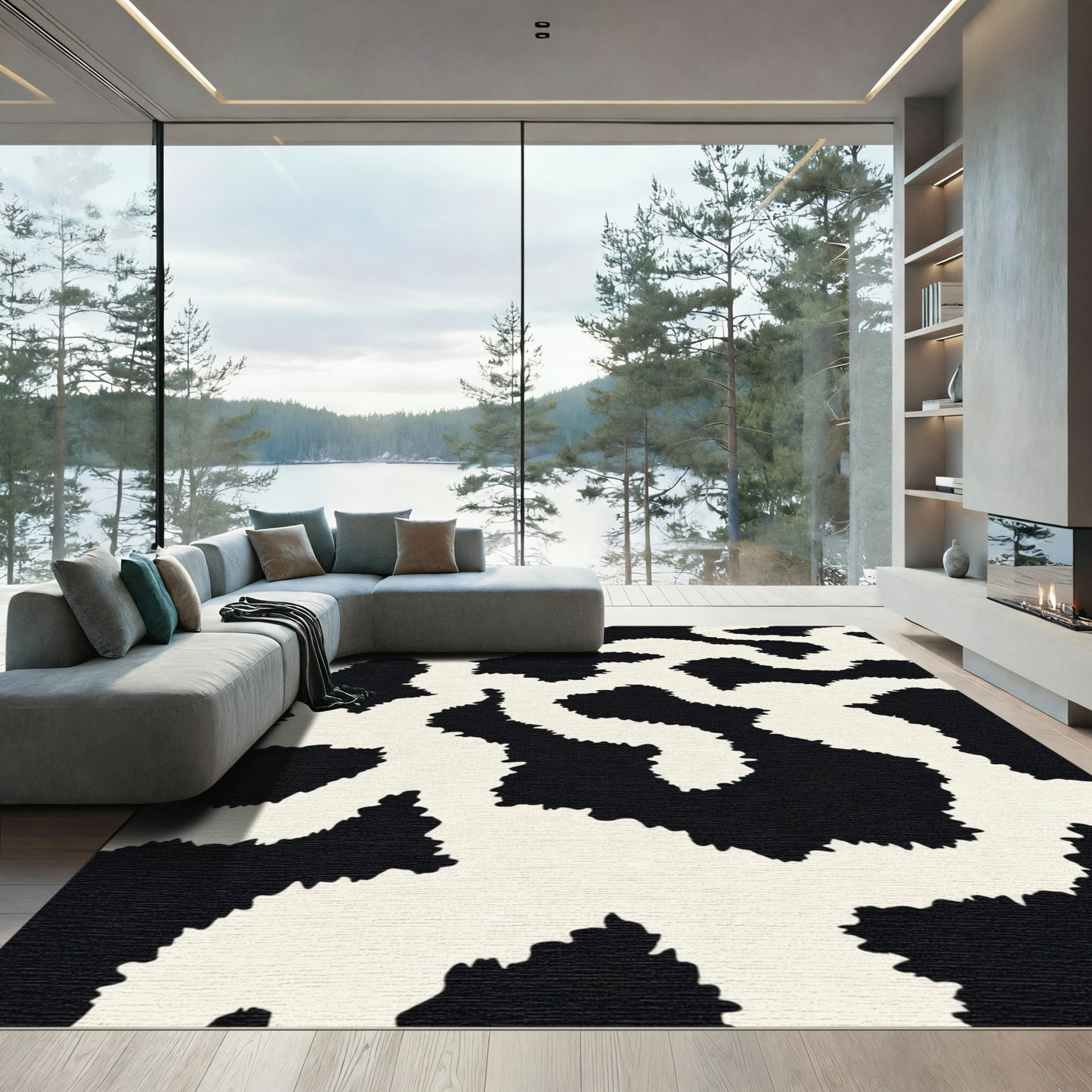 Black and White Organic Curve Rug