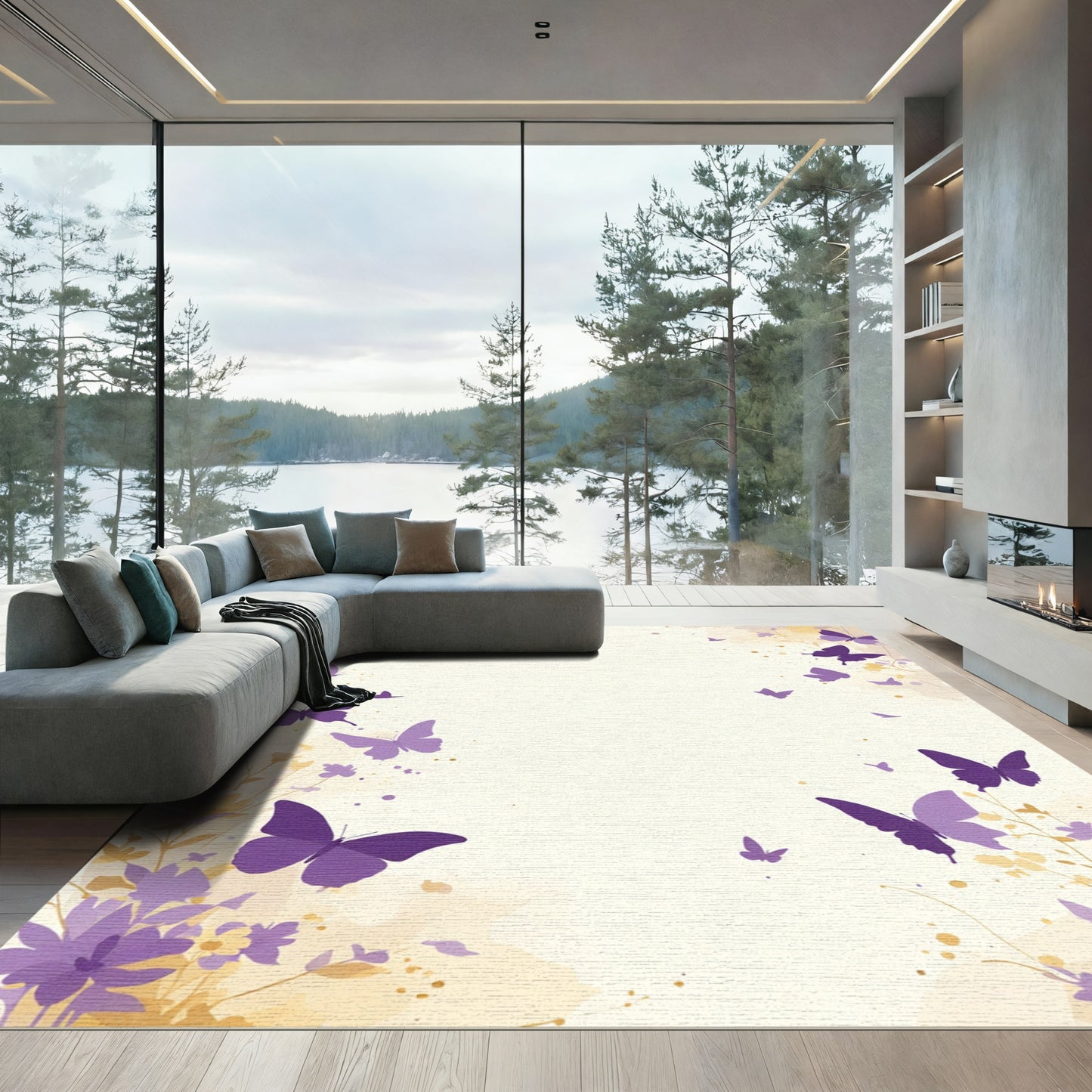 Whimsical Purple Butterfly Garden Rug