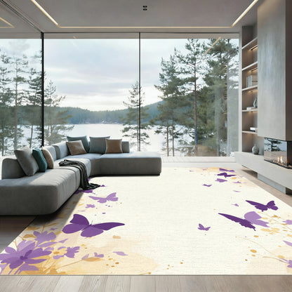 Whimsical Purple Butterfly Garden Rug