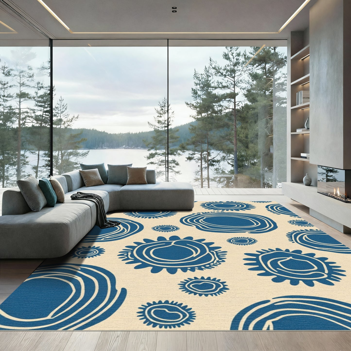 Navy Sunburst Organic Circles Rug