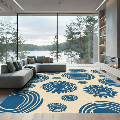Navy Sunburst Organic Circles Rug