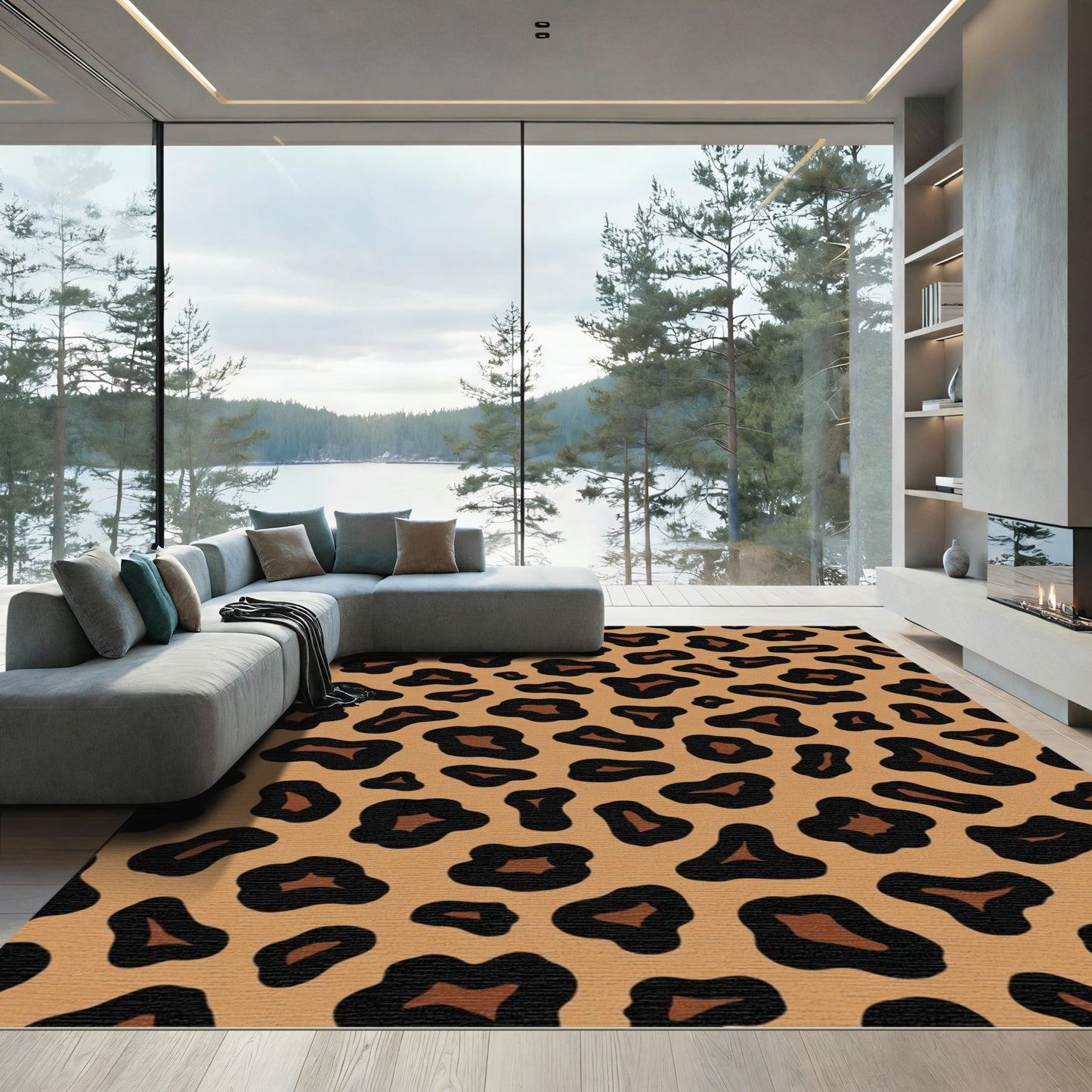 Bold Tan Leopard Spots Rug