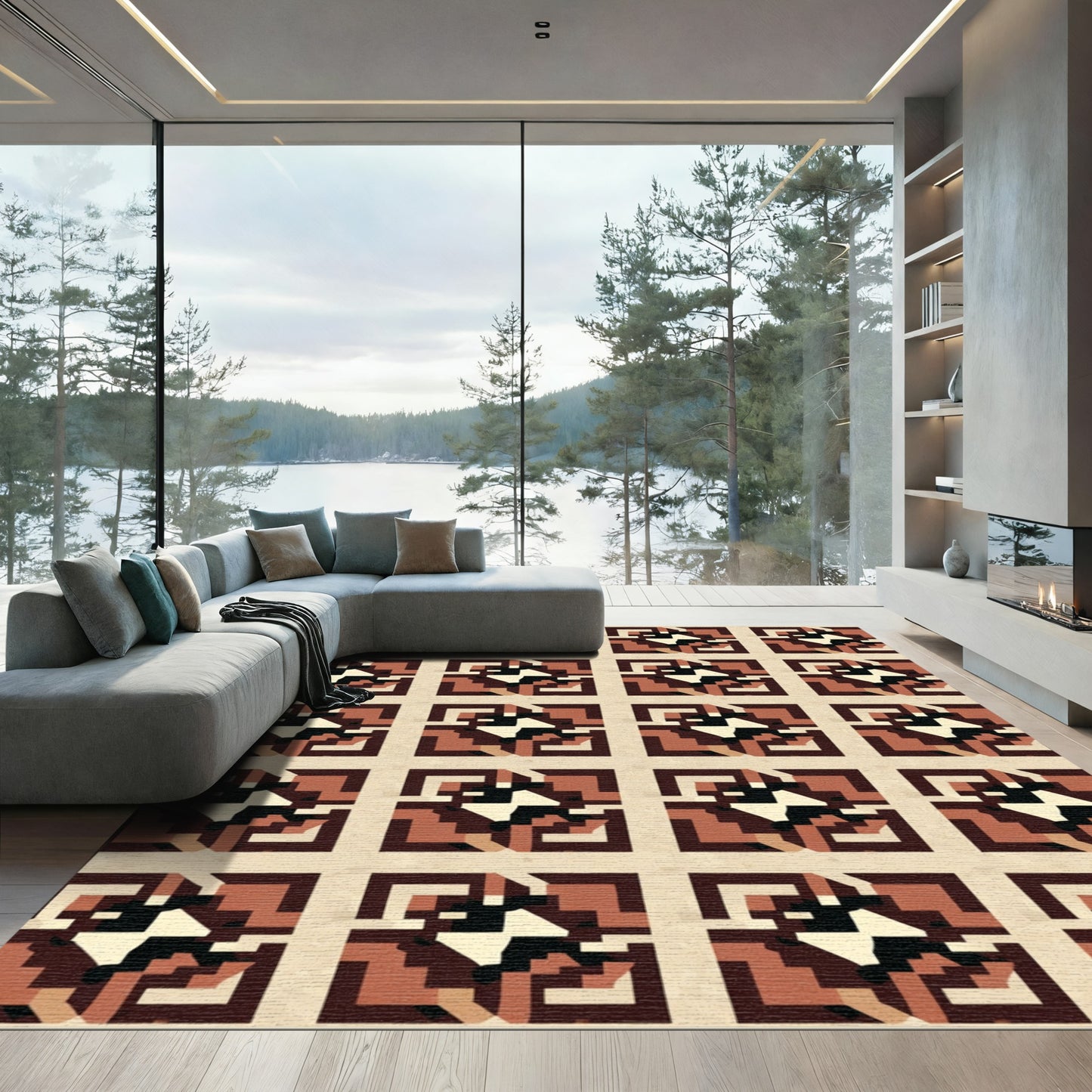 Geometric Earth Tone Abstract Square Rug