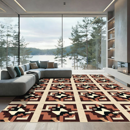 Geometric Earth Tone Abstract Square Rug