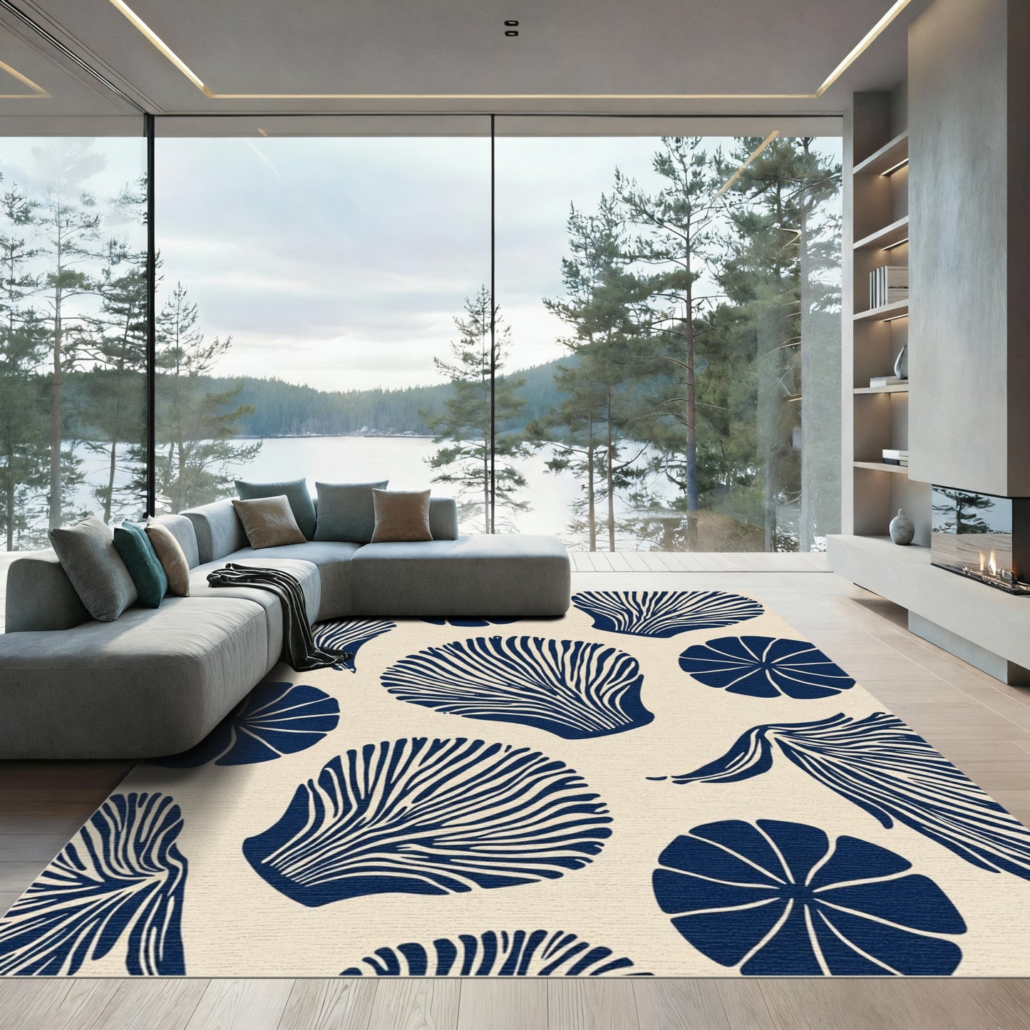 Navy Blue Organic Fan Shell Rug