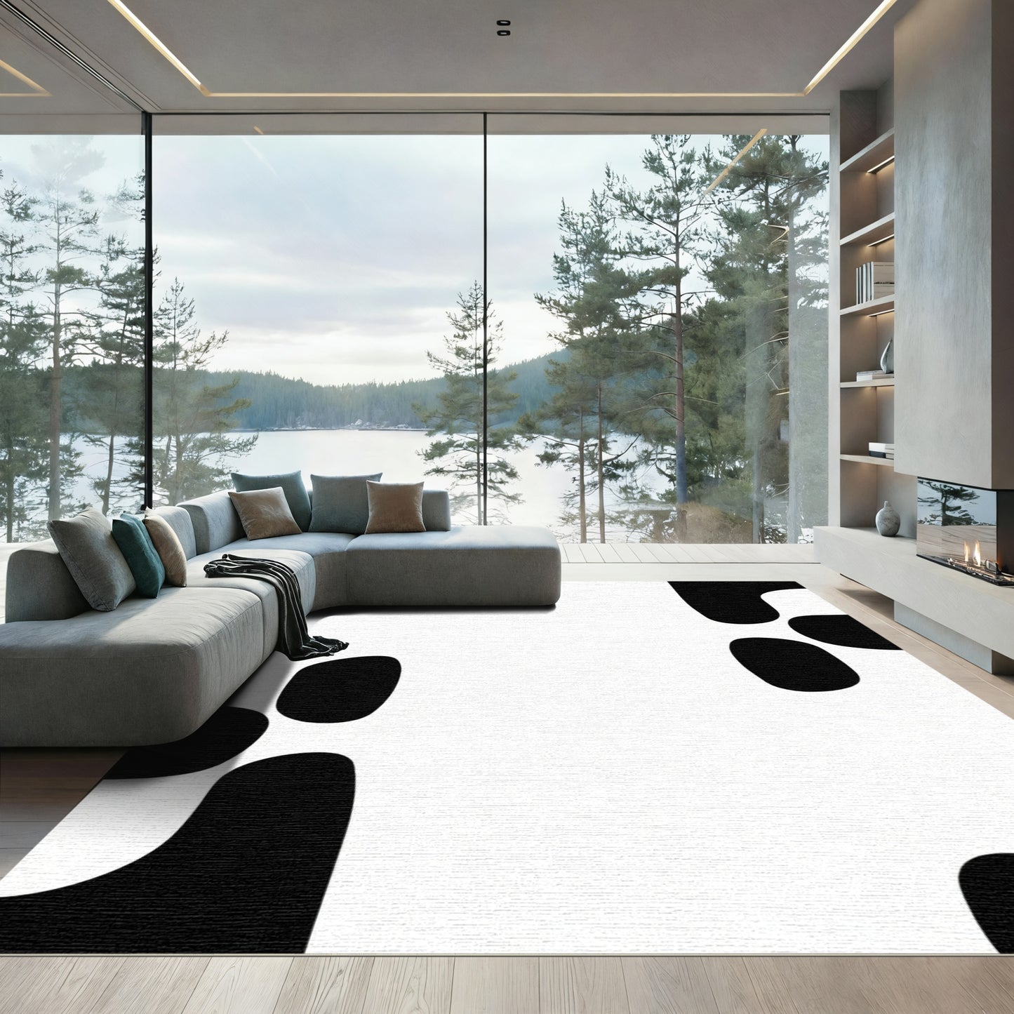 Black Organic Blob Collage Rug
