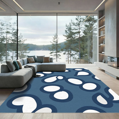 Navy White Organic Abstract Shapes Rug