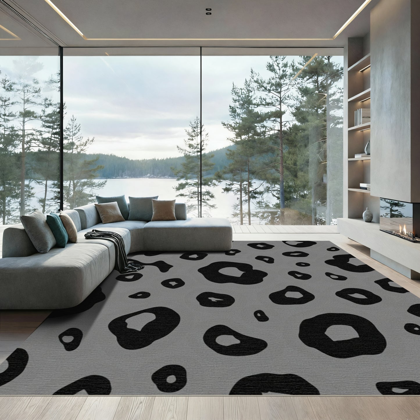 Classic Black Gray Leopard Spot Rug