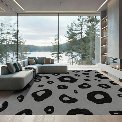 Classic Black Gray Leopard Spot Rug