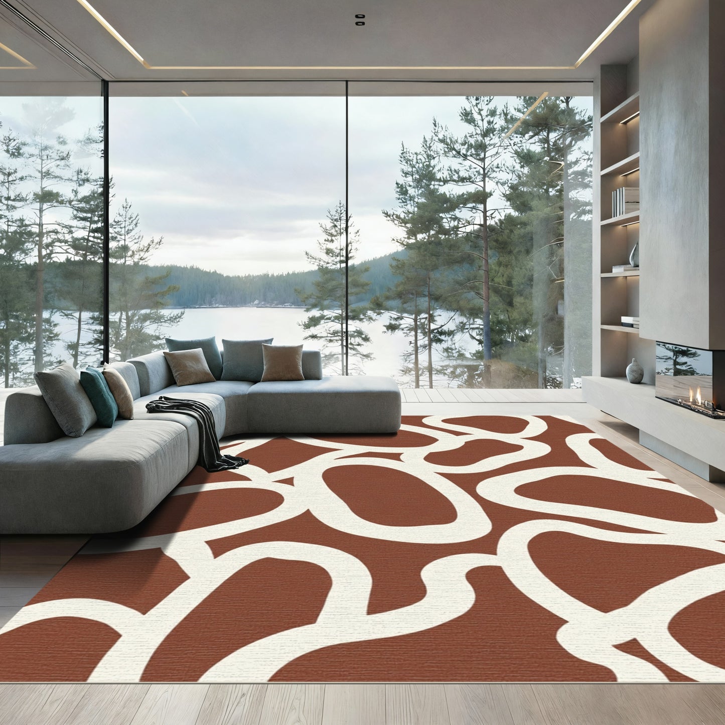 Terracotta Abstract Organic Loops Rug
