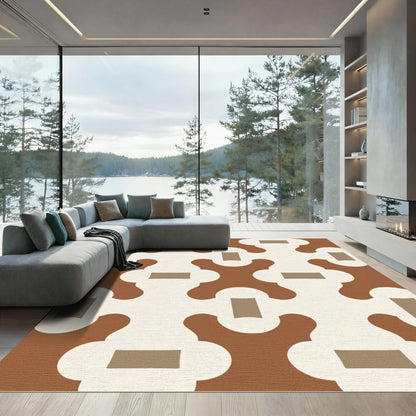 Terracotta Cream Interlocking Geometric Rug