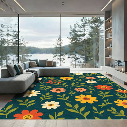 Bright Floral Garden Teal Rug