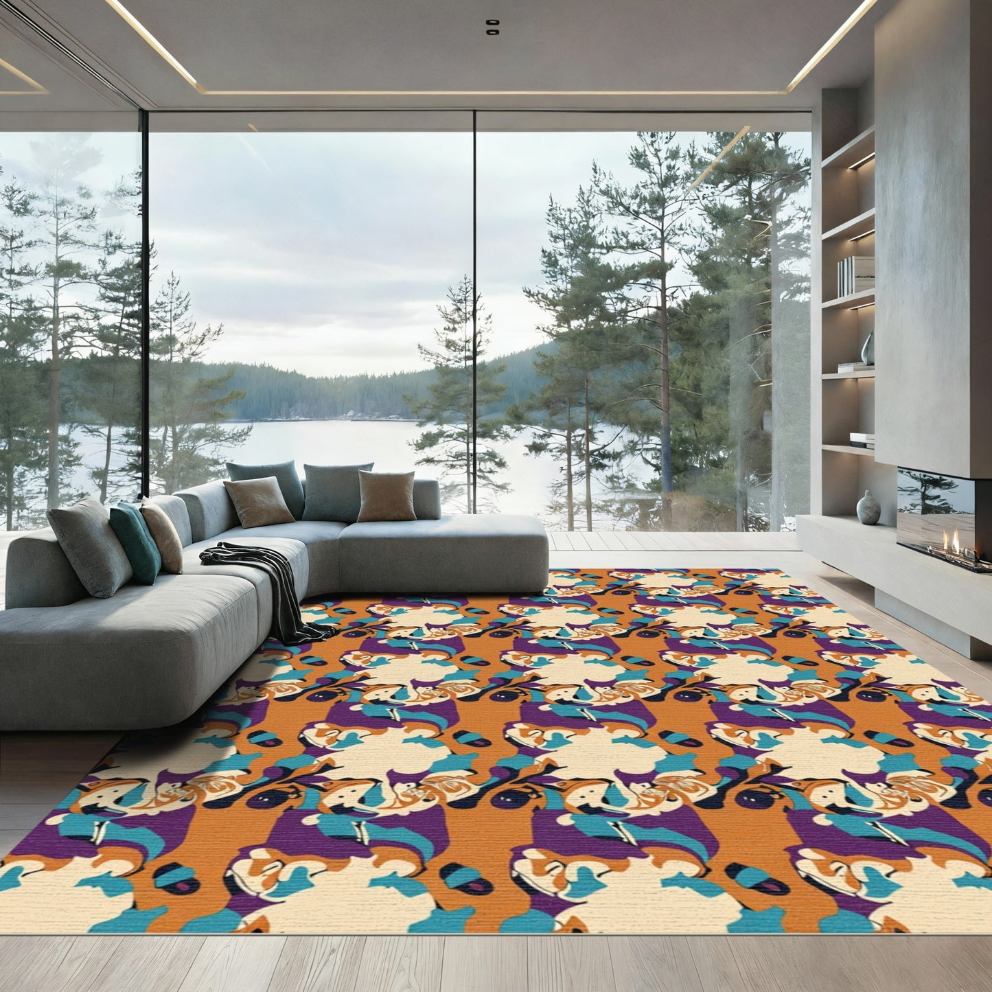 Orange Teal Purple Abstract Blended Forms Rug