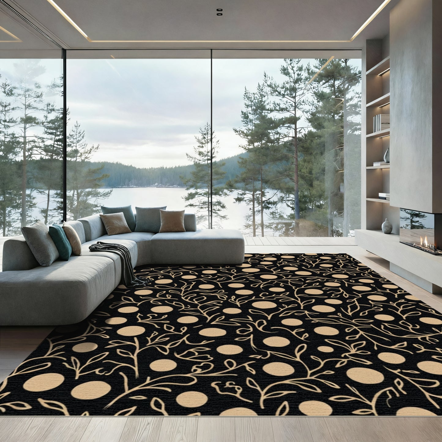 Earthy Vine And Dot Pattern Rug