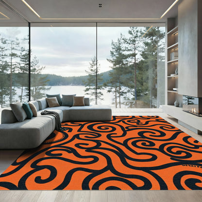 Bold Orange Swirl Abstract Ribbon Rug