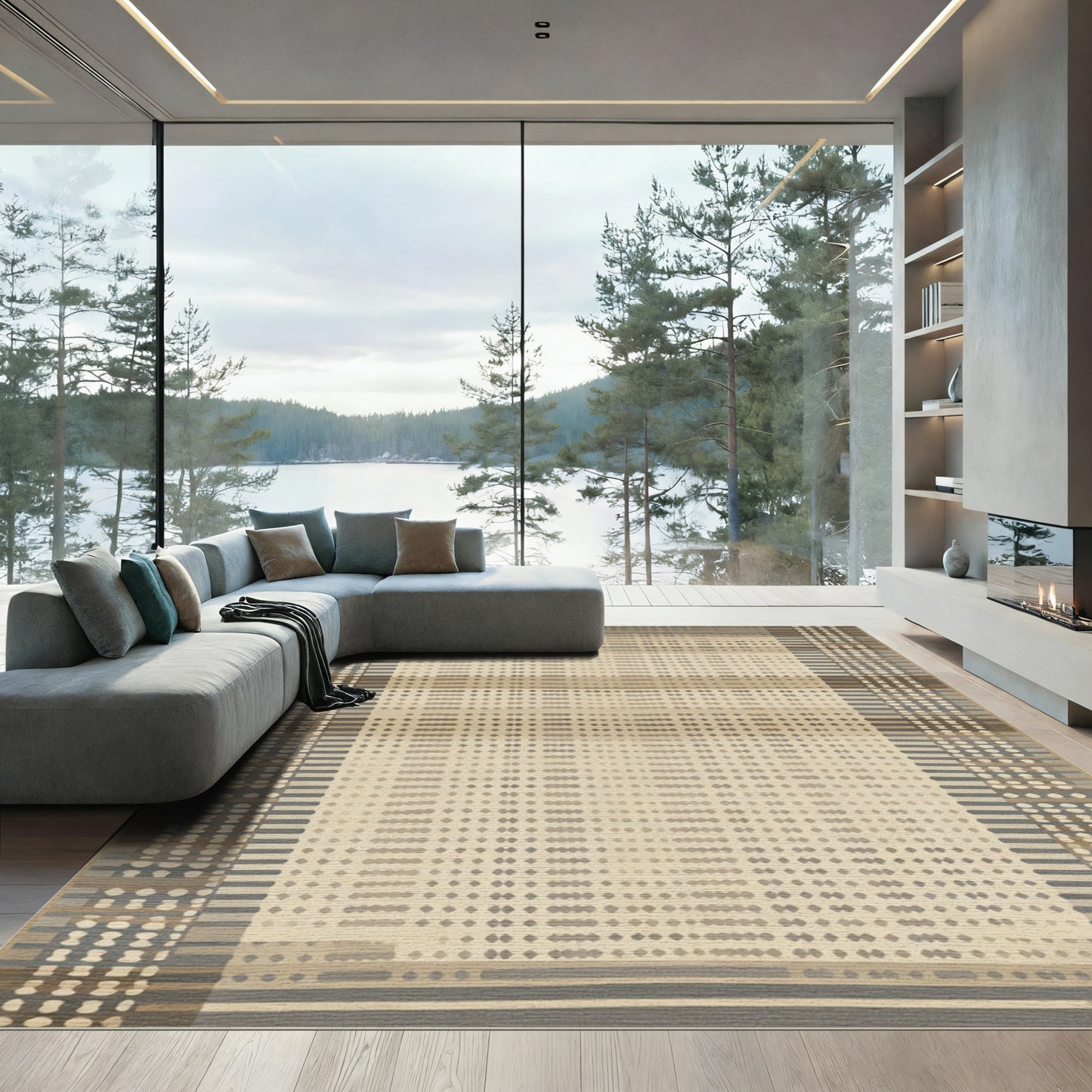 Earthy Plaid Gradient Dot Rug