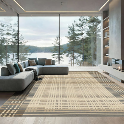 Earthy Plaid Gradient Dot Rug